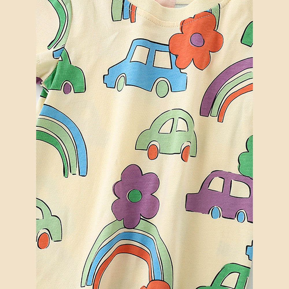 MyKids-USA® Boys’ Cartoon Rainbow Cars Pattern Short Sleeves T-Shirt In European And American Style