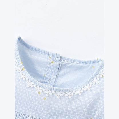 MyKids-USA® Girls’ Simple Plaid Short Sleeves Light Blue Dress