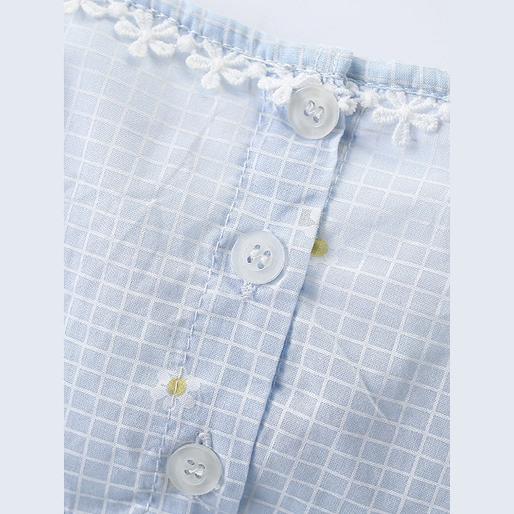 MyKids-USA® Girls’ Simple Plaid Short Sleeves Light Blue Dress