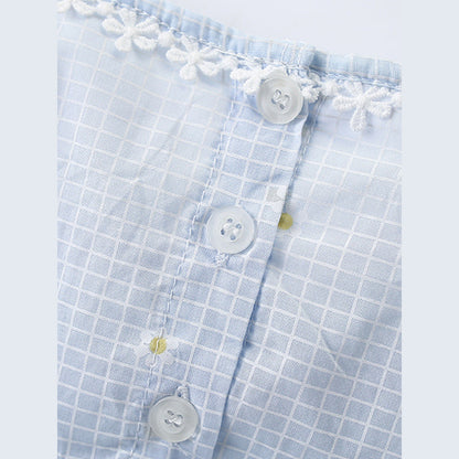 MyKids-USA® Girls’ Simple Plaid Short Sleeves Light Blue Dress