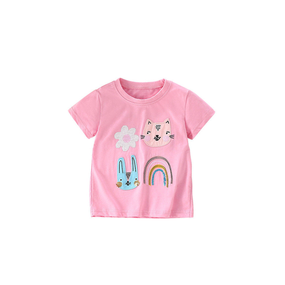 MyKids-USA® Girls’ Cartoon Pattern Short Sleeves T-Shirt In European And American Style