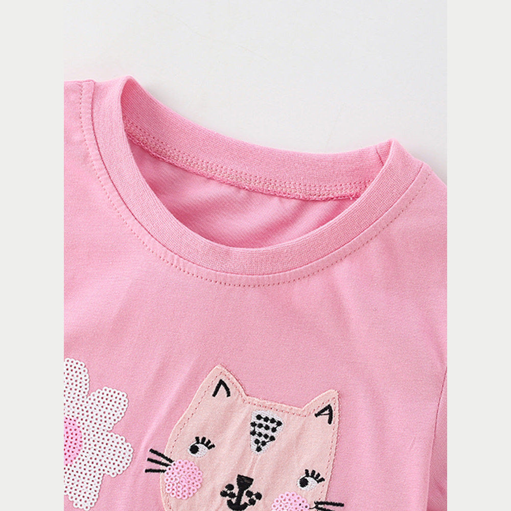 MyKids-USA® Girls’ Cartoon Pattern Short Sleeves T-Shirt In European And American Style