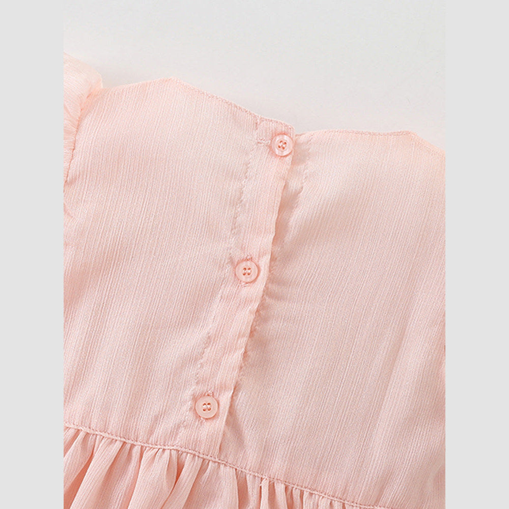 MyKids-USA® Girls’ Simple Plain Pink Short Sleeves Bow Tied Dress