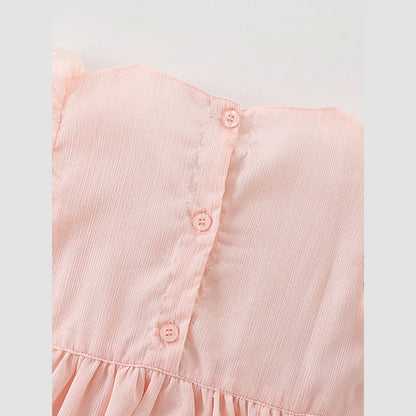 MyKids-USA® Girls’ Simple Plain Pink Short Sleeves Bow Tied Dress