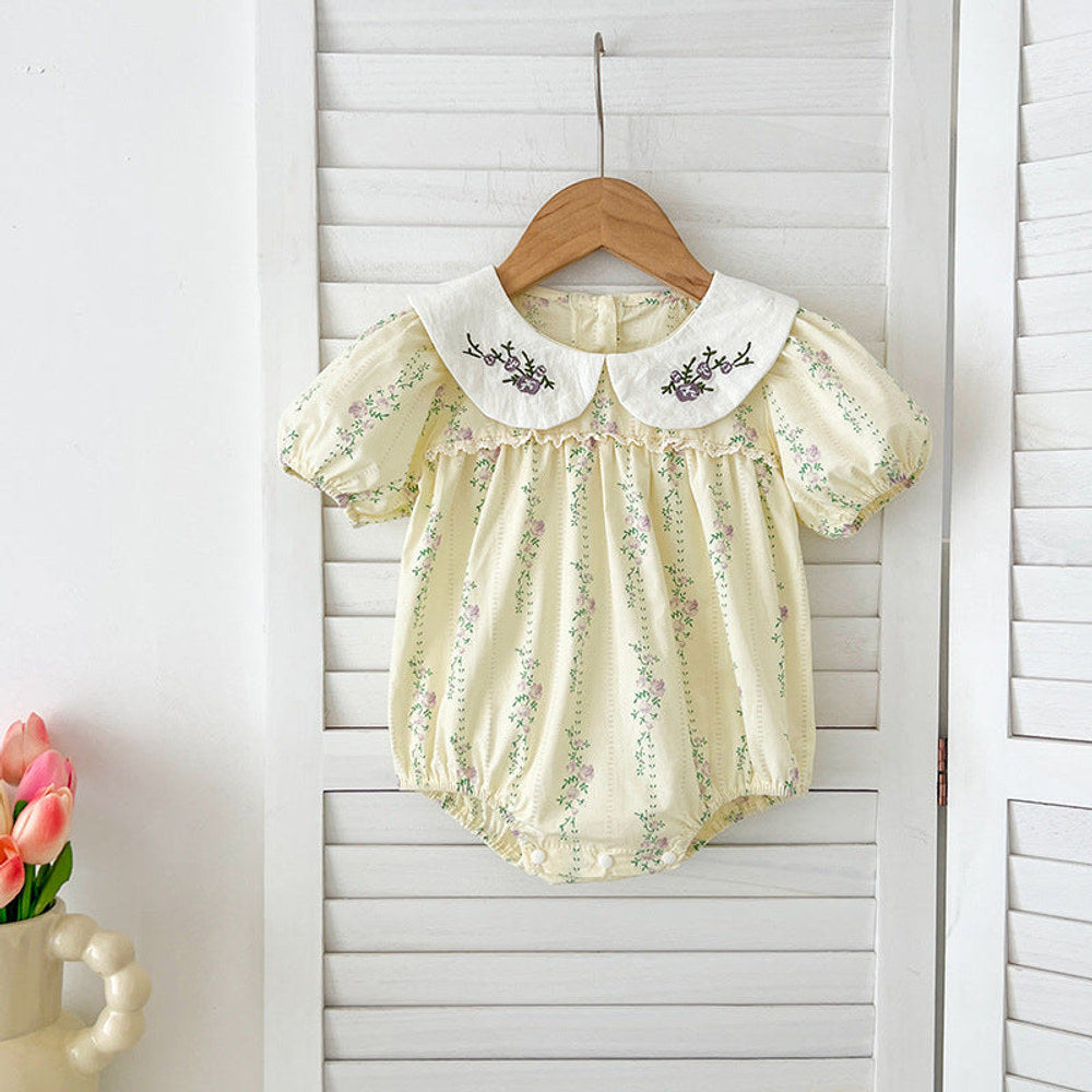 MyKids-USA® Design Baby Kids Girls Floral Striped Pattern Short Sleeves Embroidered bodysuit And Girls’ Dress – Princess Sister Matching Set
