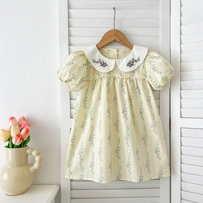 MyKids-USA® Design Baby Kids Girls Floral Striped Pattern Short Sleeves Embroidered bodysuit And Girls’ Dress – Princess Sister Matching Set
