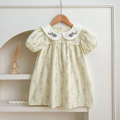 MyKids-USA® Design Baby Kids Girls Floral Striped Pattern Short Sleeves Embroidered bodysuit And Girls’ Dress – Princess Sister Matching Set