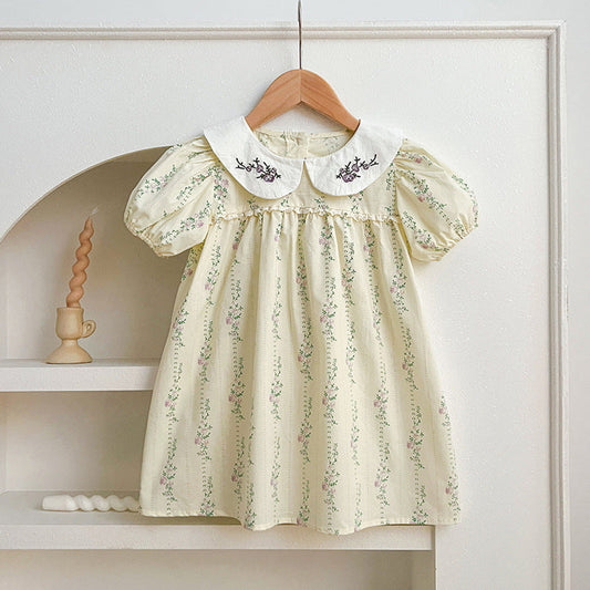 MyKids-USA® Design Baby Kids Girls Floral Striped Pattern Short Sleeves Embroidered bodysuit or Girls’ Dress – Princess Sister Matching