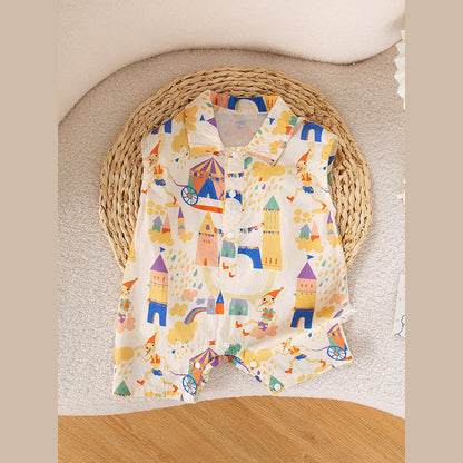 MyKids-USA® Baby Kids Unisex Cartoon Pattern Turn-Down Collar Sleeveless Romper