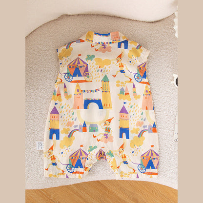 MyKids-USA® Baby Kids Unisex Cartoon Pattern Turn-Down Collar Sleeveless Romper