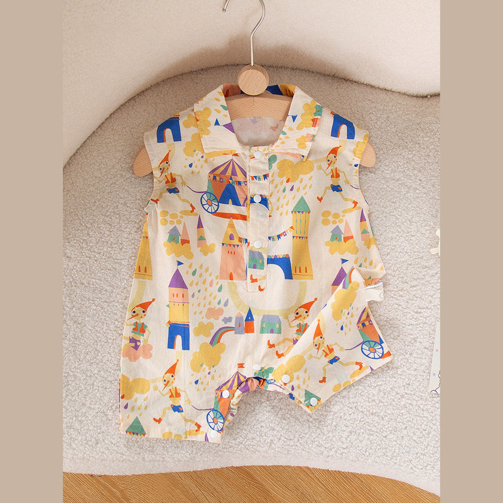 MyKids-USA® Baby Kids Unisex Cartoon Pattern Turn-Down Collar Sleeveless Romper
