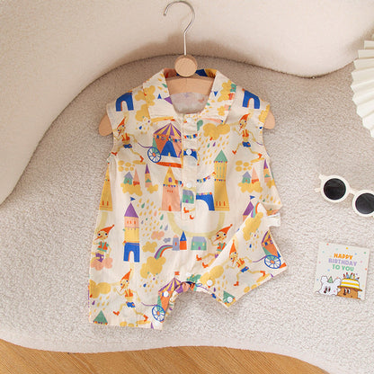 MyKids-USA® Baby Kids Unisex Cartoon Pattern Turn-Down Collar Sleeveless Romper