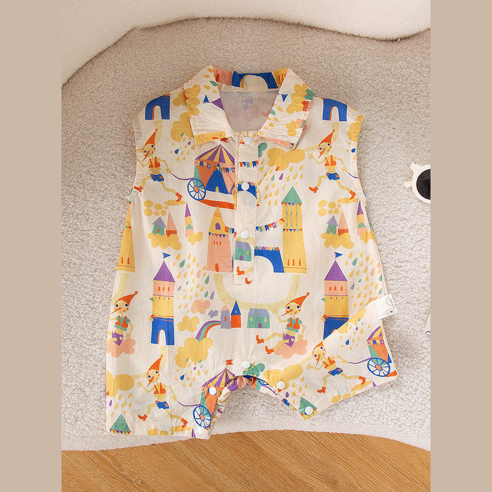 MyKids-USA® Baby Kids Unisex Cartoon Pattern Turn-Down Collar Sleeveless Romper