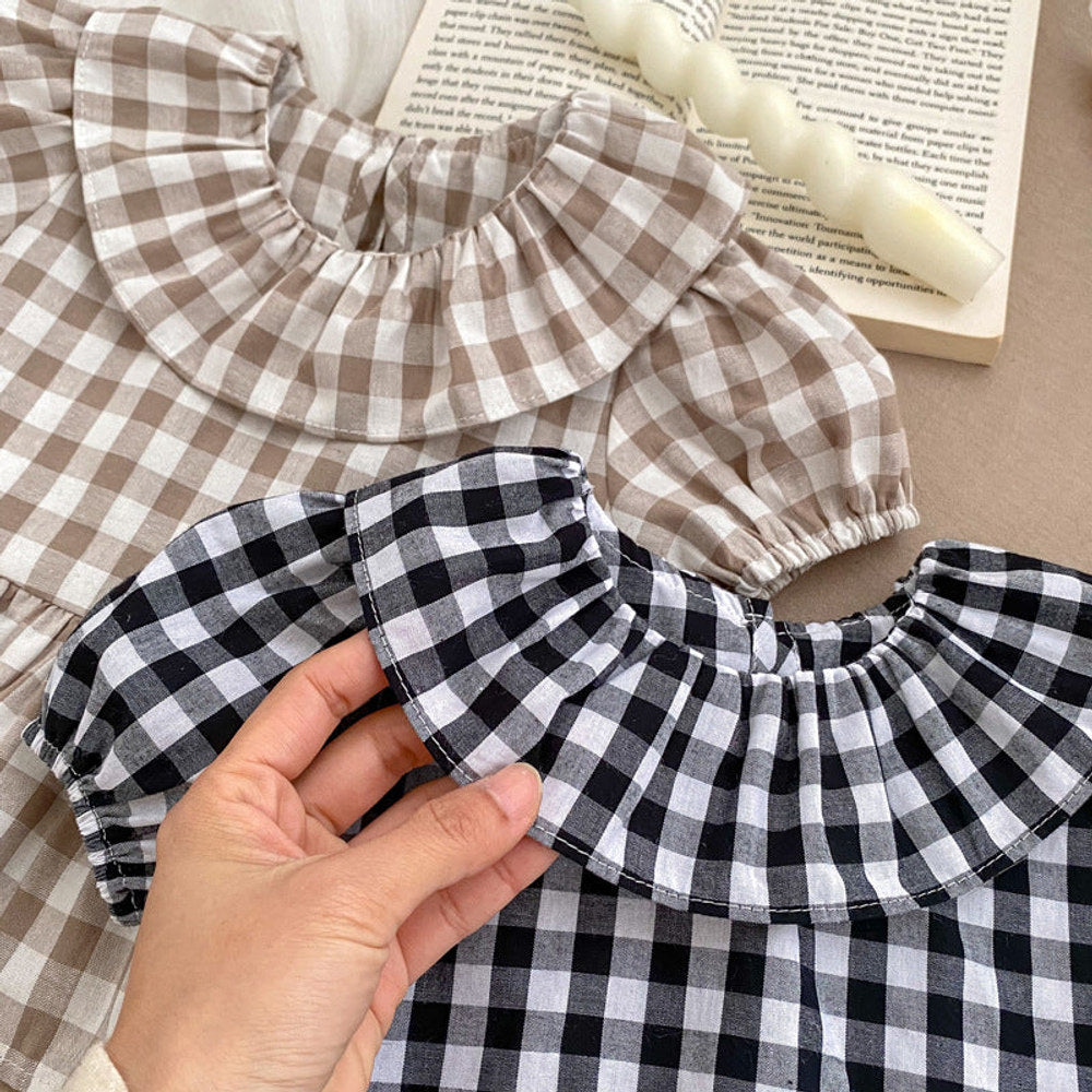 MyKids-USA® Baby Kids Girls Plaid Short Sleeves Round Collar Top And Shorts Casual Clothing Set