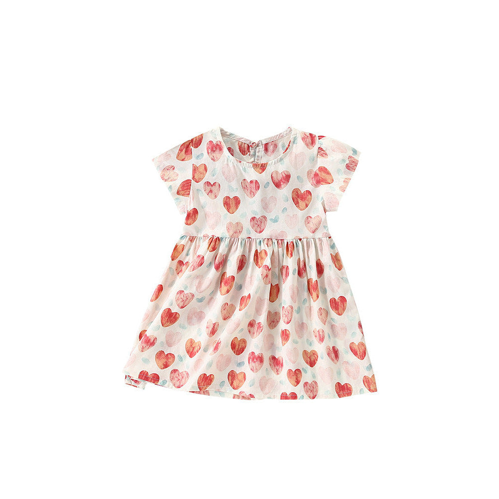 MyKids-USA® Girls’ Heart Pattern Short Sleeves Crew Neck Dress