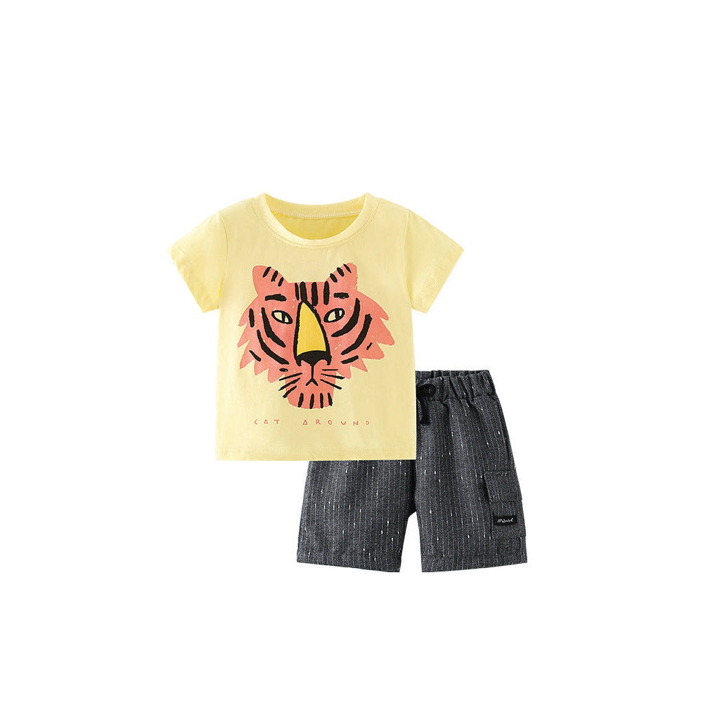 MyKids-USA® Baby Kids Boys Tiger Animals Cartoon Print T-Shirt And Striped Shorts Clothing Set
