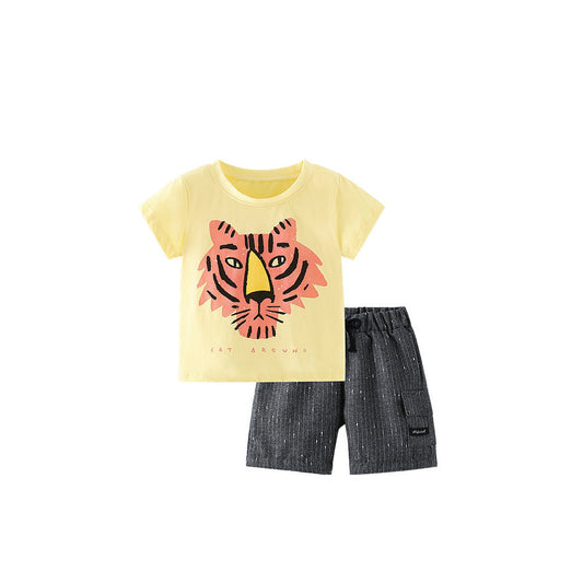MyKids-USA® Baby Kids Boys Tiger Animals Cartoon Print T-Shirt And Striped Shorts Clothing Set