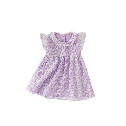 MyKids-USA® Girls’ Daisy Flowers Pattern Embroidery Round Collar Fly Sleeves Dress