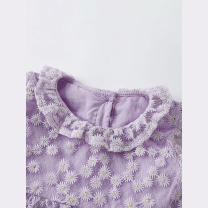 MyKids-USA® Girls’ Daisy Flowers Pattern Embroidery Round Collar Fly Sleeves Dress