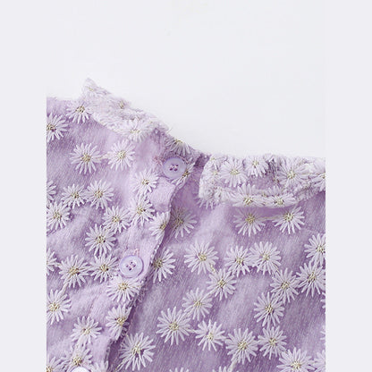 MyKids-USA® Girls’ Daisy Flowers Pattern Embroidery Round Collar Fly Sleeves Dress