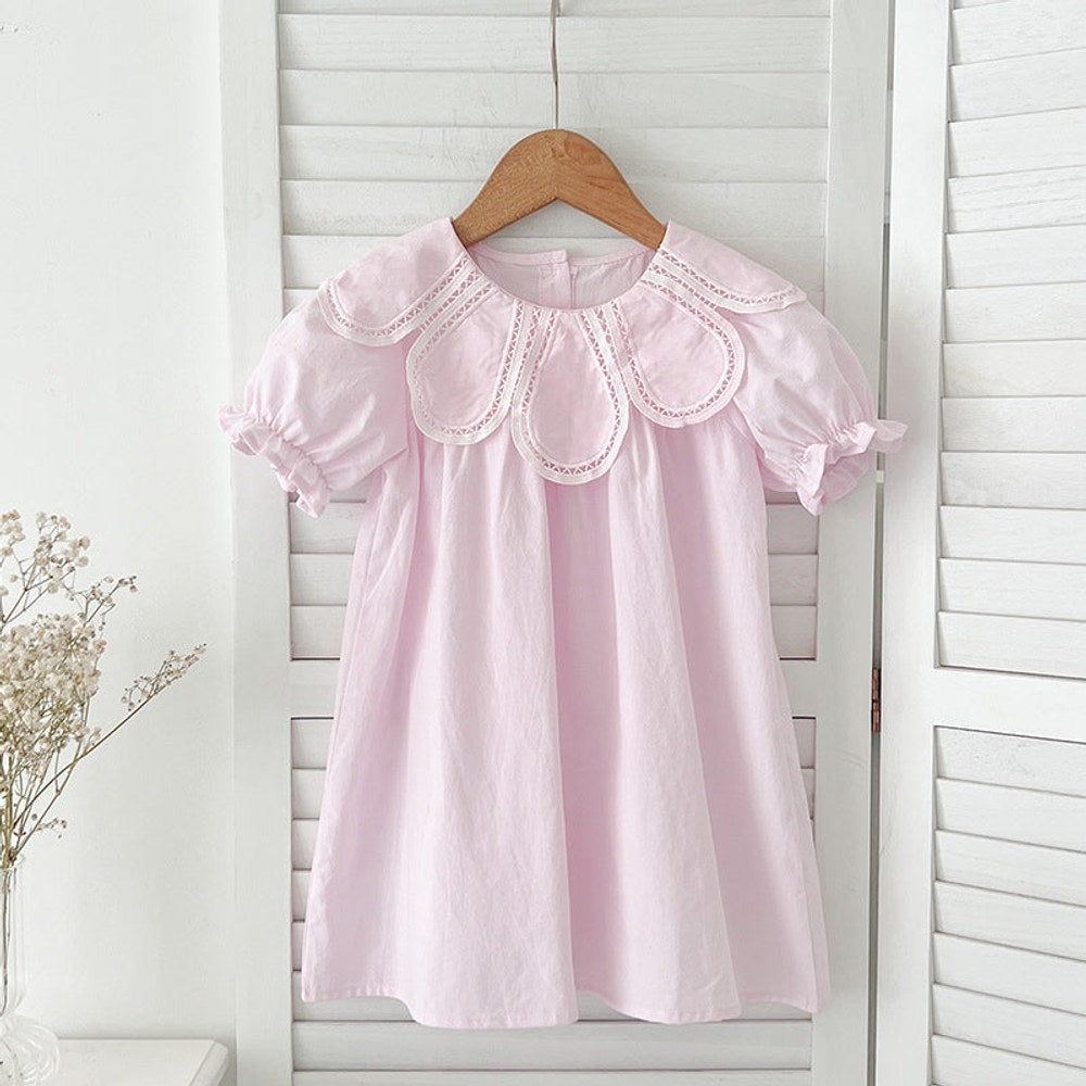 MyKids-USA® Design Girls Hollow Out Flower Collar Short Sleeveless bodysuit And Short Sleeves Dress – Sister Matching Clothing Set