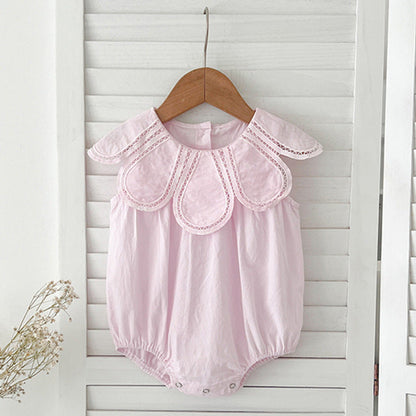 MyKids-USA® Design Girls Hollow Out Flower Collar Short Sleeveless bodysuit And Short Sleeves Dress – Sister Matching Clothing Set
