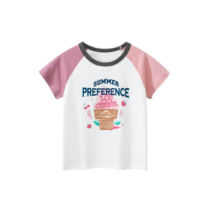 MyKids-USA® Ice-Cream Cartoon Print Girls’ T-Shirt In European And American Style For