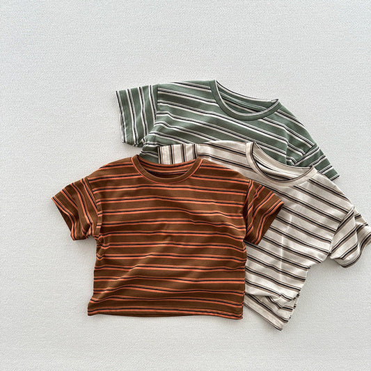 MyKids-USA® Summer Arrival Kids Unisex Soft Comfortable Short Sleeves Striped Thin Top Casual T-Shirt