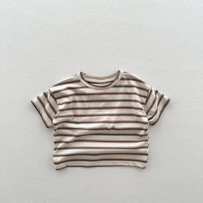 MyKids-USA® Summer Arrival Kids Unisex Soft Comfortable Short Sleeves Striped Thin Top Casual T-Shirt