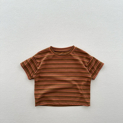 MyKids-USA® Summer Arrival Kids Unisex Soft Comfortable Short Sleeves Striped Thin Top Casual T-Shirt