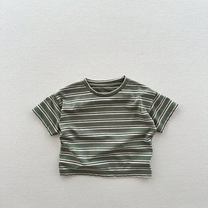MyKids-USA® Summer Arrival Kids Unisex Soft Comfortable Short Sleeves Striped Thin Top Casual T-Shirt