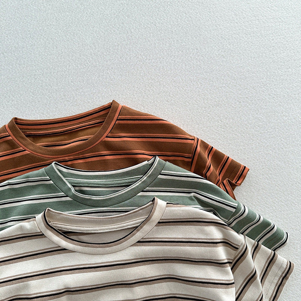 MyKids-USA® Summer Arrival Kids Unisex Soft Comfortable Short Sleeves Striped Thin Top Casual T-Shirt