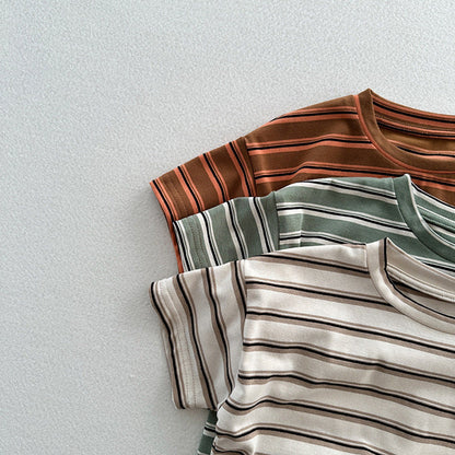 MyKids-USA® Summer Arrival Kids Unisex Soft Comfortable Short Sleeves Striped Thin Top Casual T-Shirt