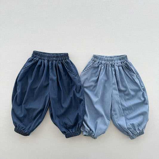 MyKids-USA® Modern Casual Unisex Blue Denim Elastic Waistband Lantern Pants