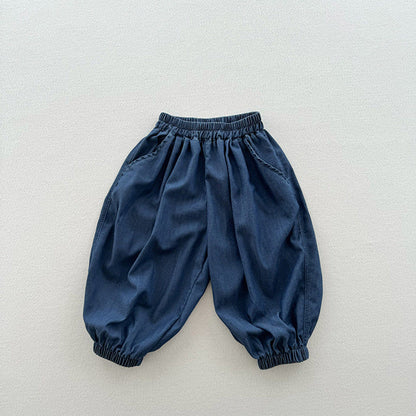 MyKids-USA® Modern Casual Unisex Blue Denim Elastic Waistband Lantern Pants