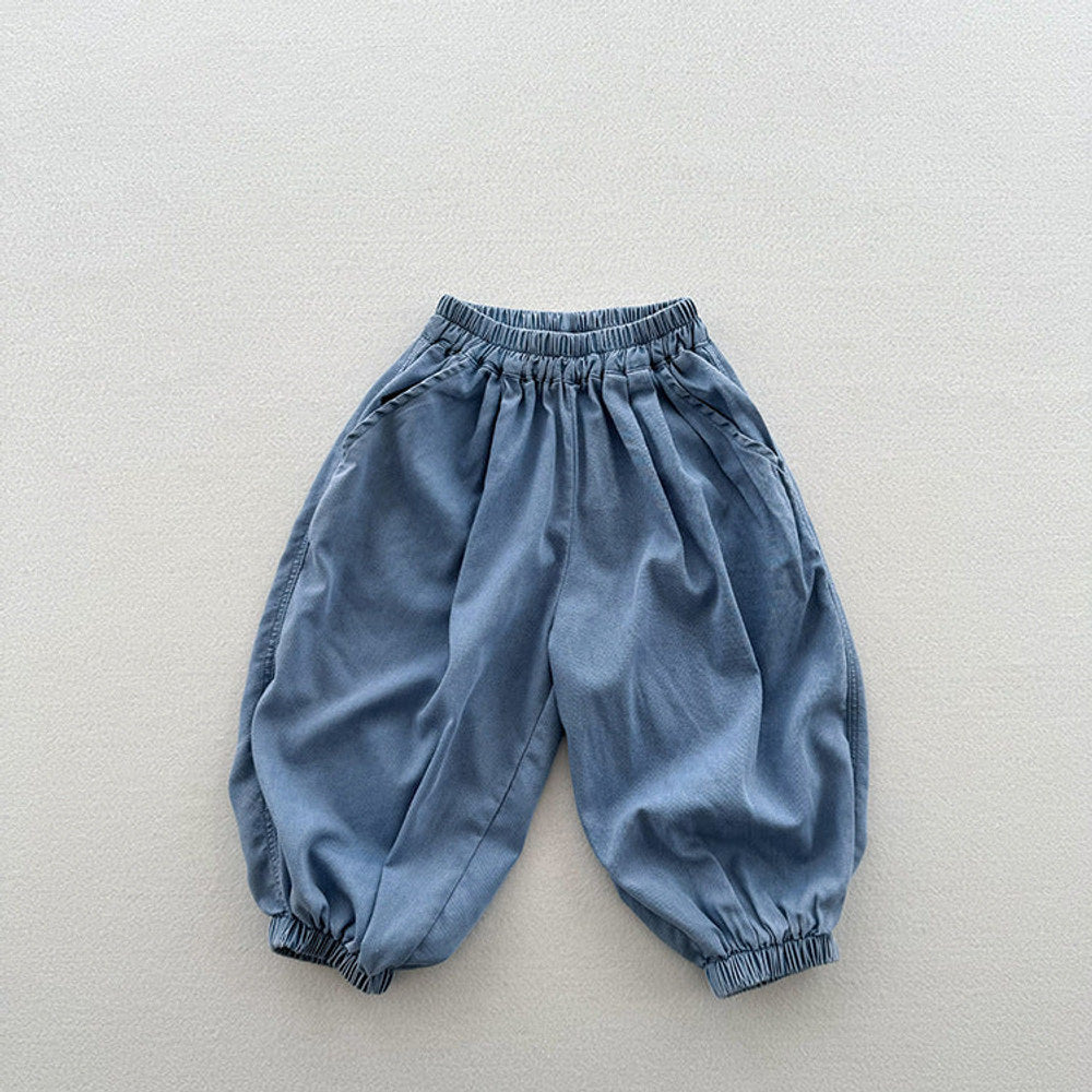 MyKids-USA® Modern Casual Unisex Blue Denim Elastic Waistband Lantern Pants