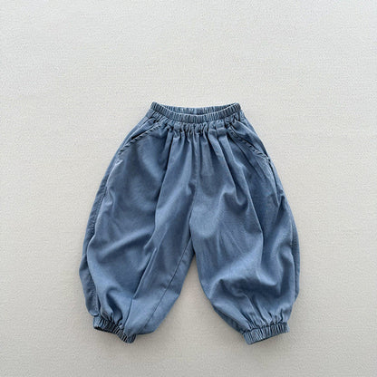 MyKids-USA® Modern Casual Unisex Blue Denim Elastic Waistband Lantern Pants