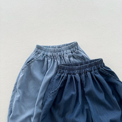 MyKids-USA® Modern Casual Unisex Blue Denim Elastic Waistband Lantern Pants