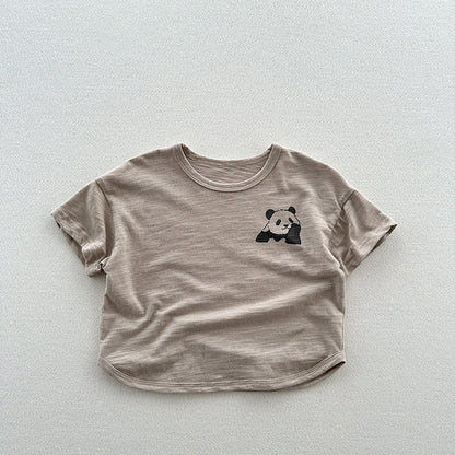 Summer Arrival Kids Unisex Soft Comfortable Short Sleeves Panda Logo Top Casual T-Shirt