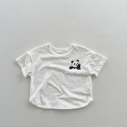 Summer Arrival Kids Unisex Soft Comfortable Short Sleeves Panda Logo Top Casual T-Shirt