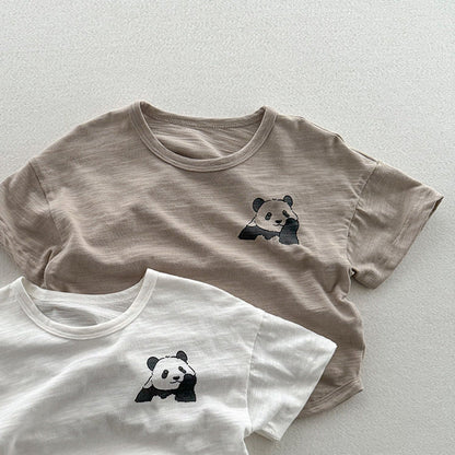 Summer Arrival Kids Unisex Soft Comfortable Short Sleeves Panda Logo Top Casual T-Shirt