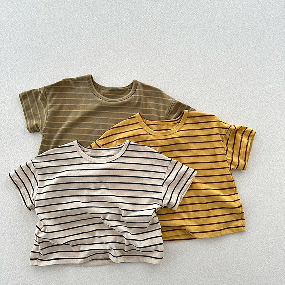 MyKids-USA® Kids Unisex Soft Comfortable Short Sleeves Striped Thin Top Casual T-Shirt