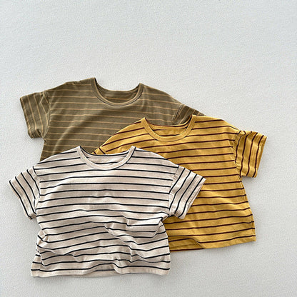 MyKids-USA® Kids Unisex Soft Comfortable Short Sleeves Striped Thin Top Casual T-Shirt