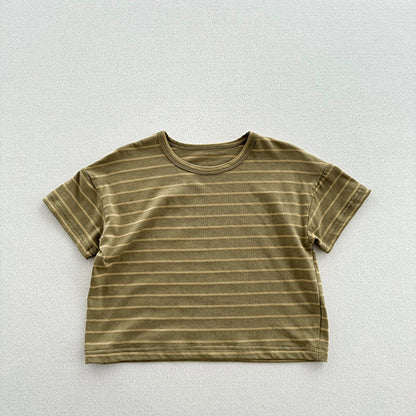 MyKids-USA® Kids Unisex Soft Comfortable Short Sleeves Striped Thin Top Casual T-Shirt