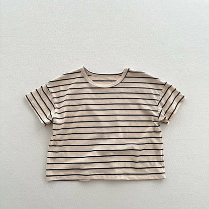 MyKids-USA® Kids Unisex Soft Comfortable Short Sleeves Striped Thin Top Casual T-Shirt