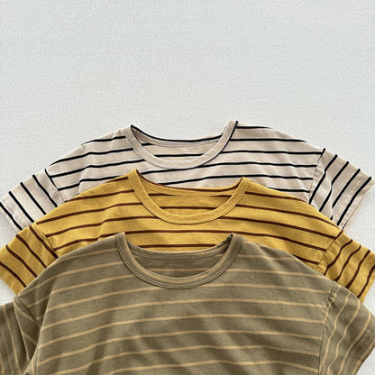 MyKids-USA® Kids Unisex Soft Comfortable Short Sleeves Striped Thin Top Casual T-Shirt
