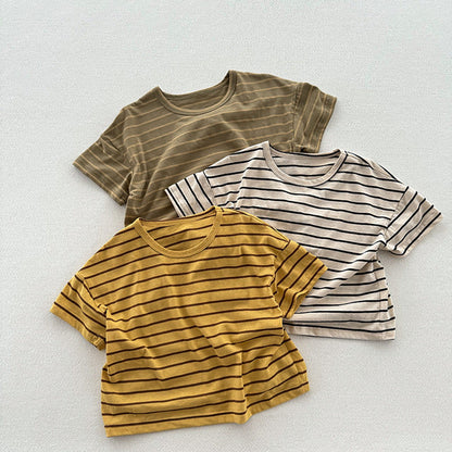 MyKids-USA® Kids Unisex Soft Comfortable Short Sleeves Striped Thin Top Casual T-Shirt