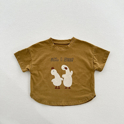 MyKids-USA® Kids Unisex Soft Comfortable Short Sleeves Silly Duck Pattern Top Casual T-Shirt
