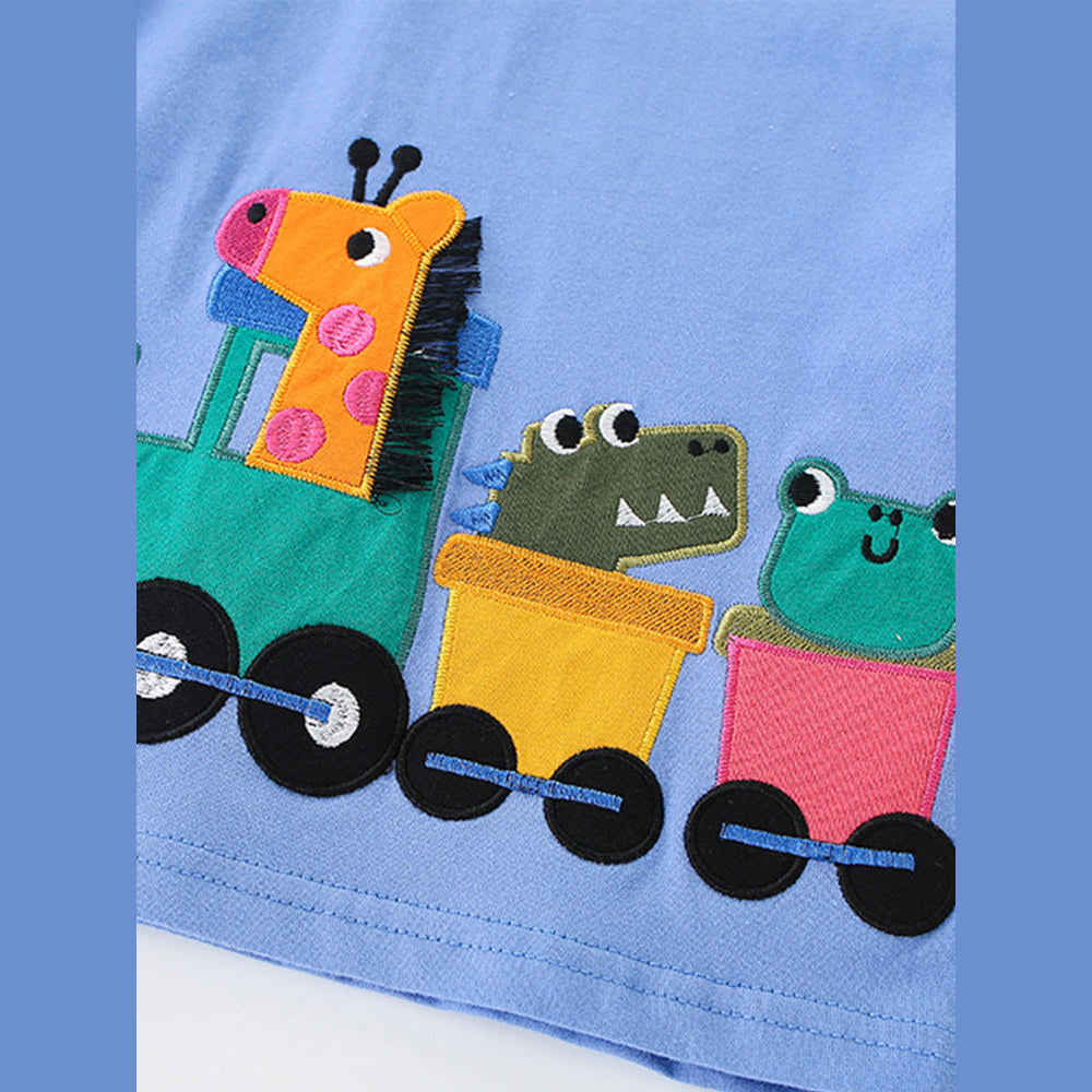 MyKids-USA® Baby Kids Boys Animals Cartoon Pattern T-Shirt And Solid Color Shorts Clothing Set