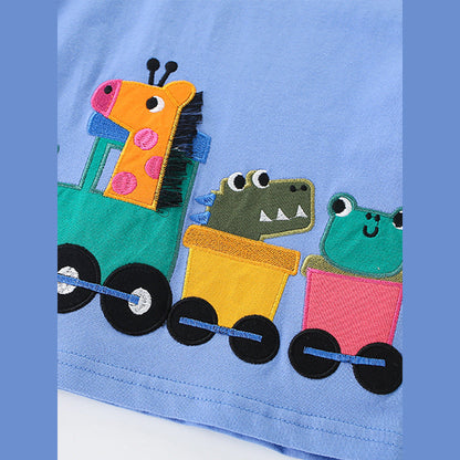 MyKids-USA® Baby Kids Boys Animals Cartoon Pattern T-Shirt And Solid Color Shorts Clothing Set